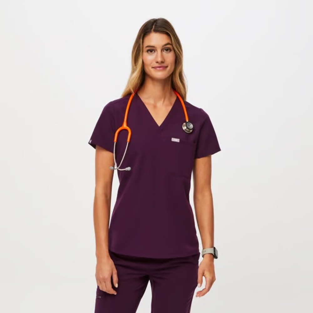 FIGS Small, Deep Purple Catarina scrub top